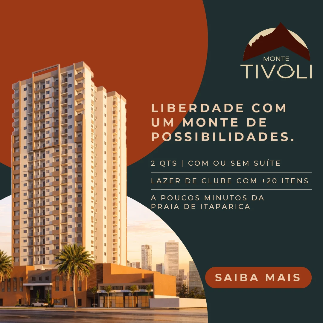 Monte Tivoli: liberdade com um monte de possibilidades. 2 quartos, com ou sem suíte. Lazer de clube com mais de 20 itens. A poucos minutos da Praia de Itaparica. Saiba mais.